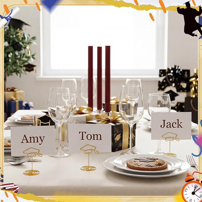 AmazingSpark 36 Pcs 2026 Graduation Gold Photo Holders for Table Centerpieces Metal Photo Holder Gold Picture Display Stands Menu Memo Clips for Graduation Party Table Decoration Supplies(Grad Cap) - Image 4