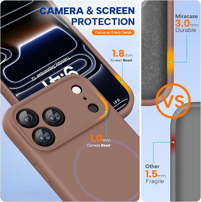 Miracase Silicone & Magnetic for iPhone 17 Pro Max Case, Chocolate | Compatible with MagSafe, Camera Control Cover, Premium Silicone Cover Shockproof Drop Protection Phone Case for 17 Pro Max - Image 3