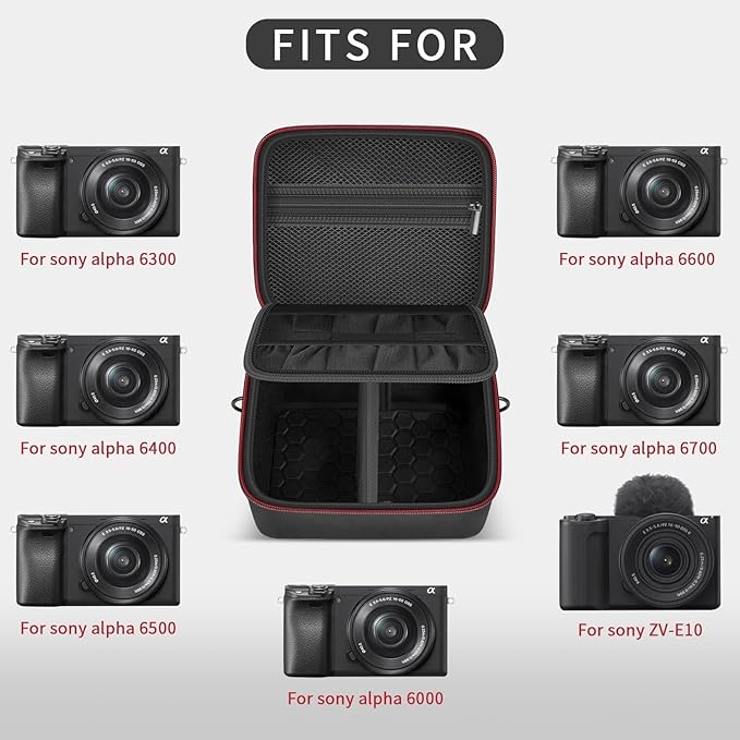 casmilee Camera Case for Sony Alpha ZV-E10 Alpha a6400/ a6700/ a6100/ a6000/ a6600/ a6500 Mirrorless Digital Camera, Hard Travel Bag with a Shoulder Strap for Lens & Accessories (Black, Medium) - Image 3