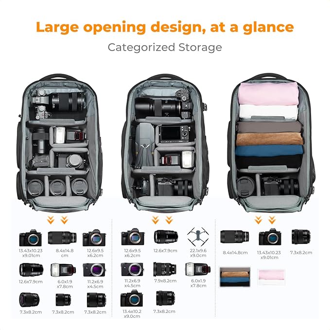 K&F CONCEPT Camera Backpack,30L Large Capacity Camera Bag for Photographers | Raincover, 16 Inch Laptop Compartment, Compatible for Canon/Nikon/Sony/DJI Mavic Drone, Travel, B12 - Image 2
