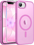 FNTCASE for iPhone 17e/ iPhone 16e Case, Fit for Magsafe, Screen Protector | Translucent Matte Magnetic Back, 14FT Military Grade Drop Protection, Shockproof Protective Phone Cover, Pink by FNTCASE