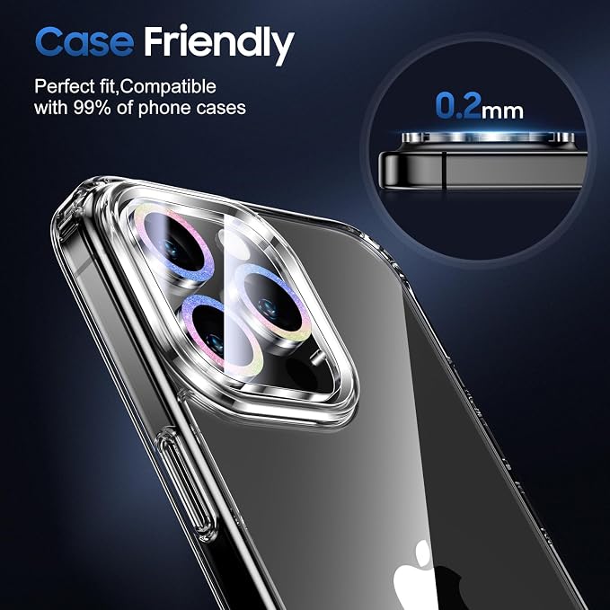 UniqueMe for iPhone 15 Pro/15 Pro Max Camera Lens Protector Bling Colorful | 3 Pack-Drop Protection, Case Friendly, 9H Tempered Glass, Camera Cover Screen, Update New Version - Image 6