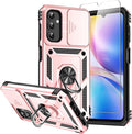 for Samsung Galaxy A14 5G Case with Screen Protector & Camera Lens Cover, [Military Grade] 16FT Drop Tested, Magnetic Kickstand Rugged Shockproof Protective Case for Samsung A14 5G, Rose Gold by SKMY