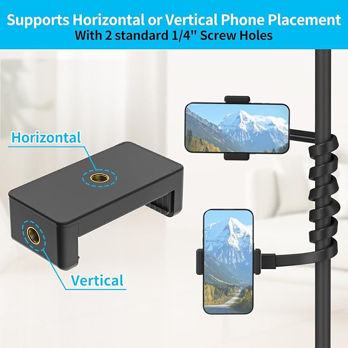 Mic Stand Phone Holder for Microphone Stand Fits Most 3.5" - 7.5" Smartphones - Flexible Dual Cell Phone Holder for Mic Stand Mount, Drum Stand, Music Stand Phone Holders for Any Poles - Image 6