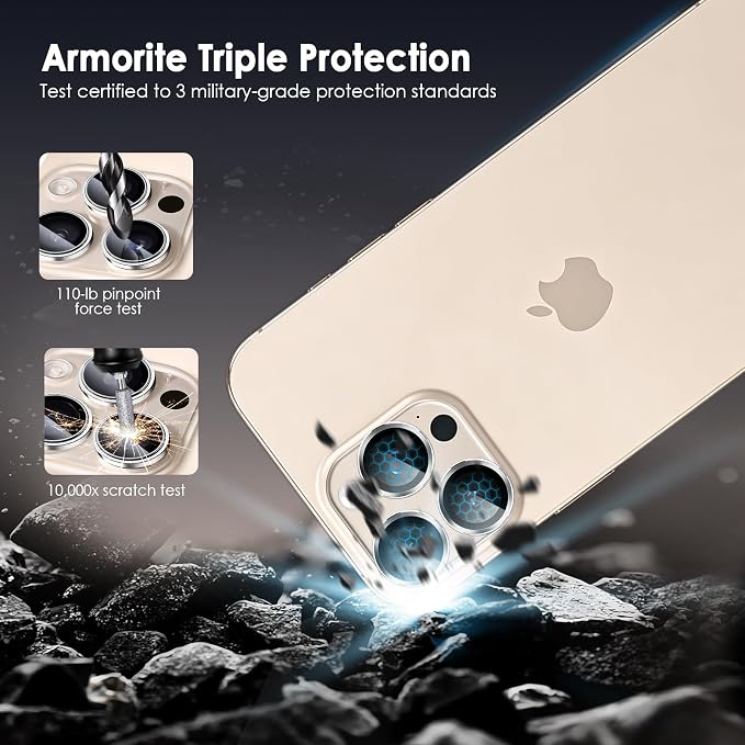 Camera Lens Protector for iPhone 16 Pro Max & 16 Pro, Silver | AR+AF, 9H Tempered Glass, Individual Metal Ring, Anti Glare, Fall Protection, Camera Screen Cover - Image 3