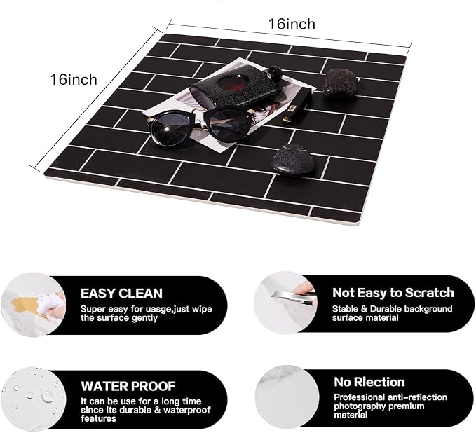 5PCS Double Sided 10 Patterns Photography Backdrop Boards, 16x16 Inch Waterproof Background Surface with 4 Brackets, Cement Marble Wood Brick Texture Backdrop for Food Jewelry Shooting - Image 4