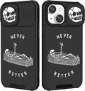 (2in1 for iPhone 15 Case Skull Skeleton Women Boys Goth Phone Cover Cute Fun Gothic Black Spooky Cool Unique Design with Slide Camera Cover Protective Stand Holder for iPhone 15 Cases 6.1'' by Goocrux
