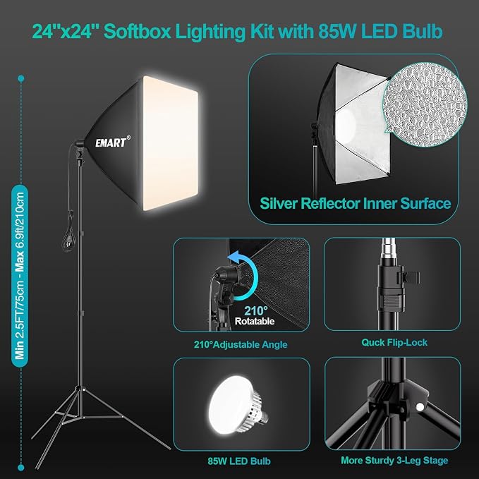 EMART 8.5 x 10 FT Photography Lighting Kit with 85W LED Bulbs for Portrait | 8.5x10FT Backdrop Stand 10x12FT Backdrop, 3000-6000K Bulb Softbox Lighting Kit Professional Studio Lights for Video Recording - Image 3