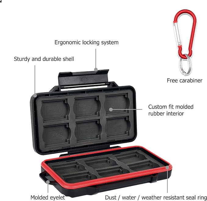 PROfezzion Memory Card Case for 12 CFexpress Type-A and 12 SD SDHC SCXC | 24 Slots Memory Card Holder, Water-Resistant & Anti-Shock, Hard Shell with Rubber Interior, Compact & Easy Carrying - Image 3