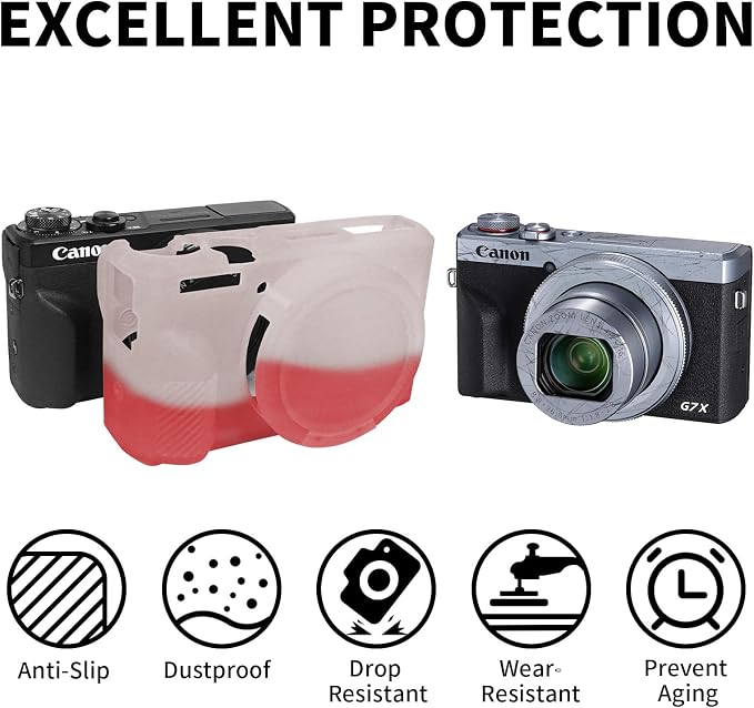 Easy Hood Case for Canon Powershot G7X Mark III Camera, White Red | With Removable Lens Cover,Soft Silicone Protective Case,Anti-Scratch,Slim Fit,Enhanced Grip,Lightweight Camera Accessories - Image 2