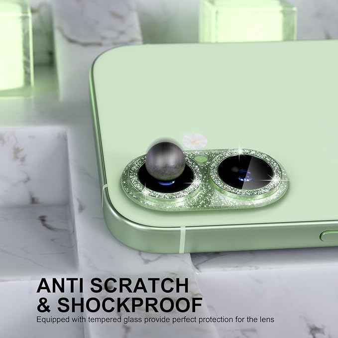 Choiche for iPhone 17 Camera Lens Protector, Glitter-Sage | Bling Metal Camera Cover with 9H Tempered Glass Lens Screen Protector Accessories, Strong Adsorption, Case-Friendly - Image 3