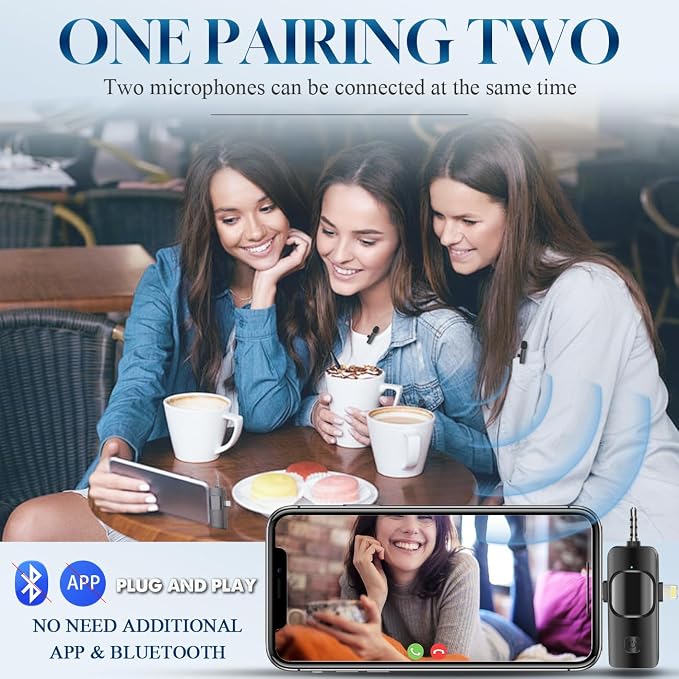 3 in 1 Wireless Lavalier Microphone for iPhone, iPad, Android, Camera,12-Hour Battery, mini Noise Reduction Recording Mic 2.4G Ultra-Low Delay, Microphone for Vlog/ TikTok/YouTube Live Stream( 3 Mic) - Image 5