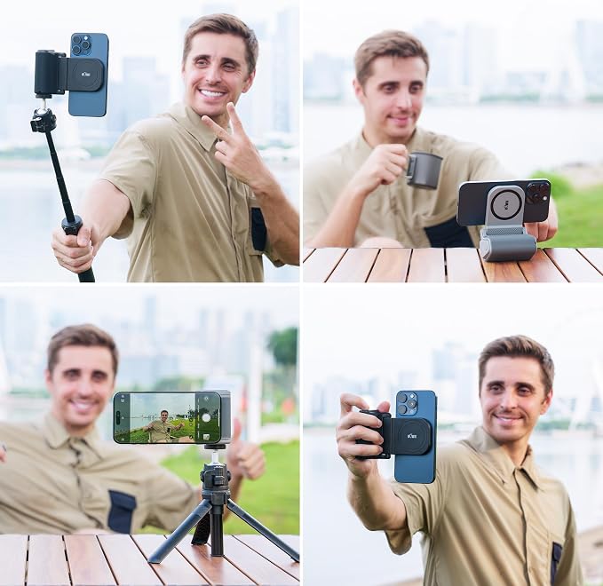 Phone Camera Grip with Remote for MagSafe iPhone 17 16 15 Pro Max | Magnetic snap-on grip, BT remote. 1/4" thread for tripod(NOT Included). for iPhone 17 Pro MagSafe travel Vlog Video Shooting - Image 6
