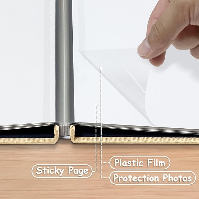 Large Photo Album Self Adhesive Scrapbook Album for 4×6 5×7 8×10 Pictures DIY Magnetic Linen Cover Album 40 Pages for Family Wedding Gifts with Metal Pen and Plastic Board - Image 4