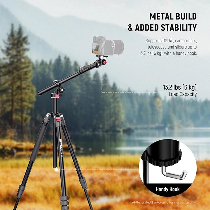 NEEWER Overhead Horizontal Camera Tripod Monopod with Fluid Head & Flexible Center Column, 90 Inch Tall Metal DSLR Video Travel Stand, Arca Type QR Plate & Inverted Legs, Max Load 13.2 lbs, TP64 - Image 7