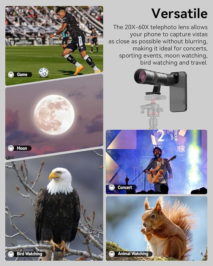 20-60X Zoom Telephoto Lens for iPhone 16 Pro Max, Evil Eye High Power HD Telephoto Phone Lens with Phone Case - Image 2