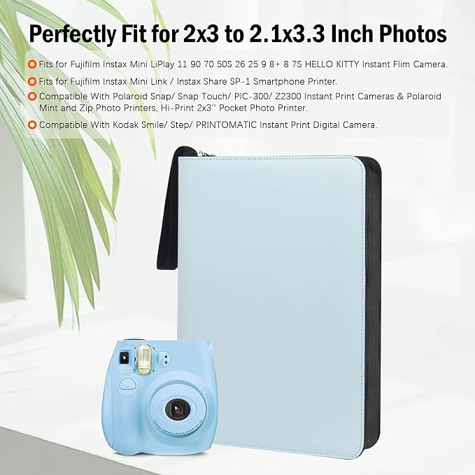 Veicevol 540-Pocket Album for Instax Mini & Polaroid 2x3 inch Photos, Blue | Designed for Instax Mini and Polaroid 2x3 Photos, Cover with Zipper Closure, Large Capacity, Holds Up to 540 Photos Securely - Image 8