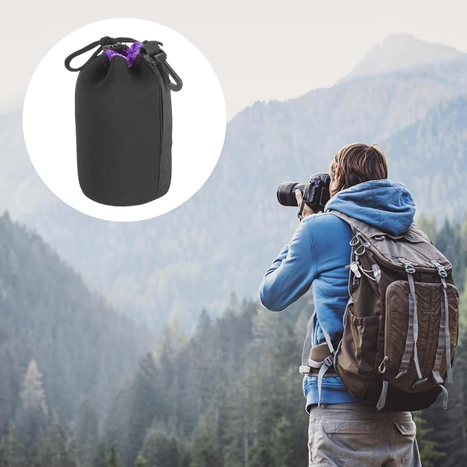 PATIKIL Camera Lens Bag, 3.5" IDx7.1 H Drawstring Lens Pouch with Thick Protective Neoprene, Lens Case for DSLR Camera Lens, Water Coffee Cups, Black, Purple - Image 7