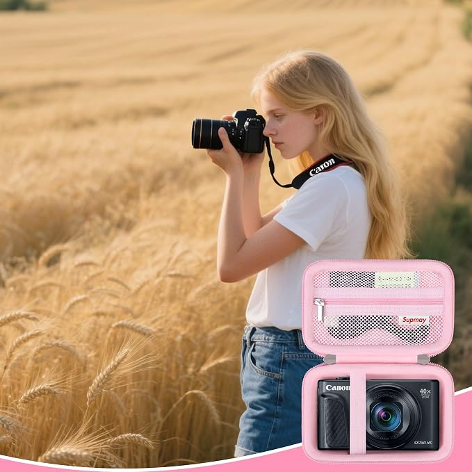 Carrying Case for Canon PowerShot SX740 HS, SX730 HS Camera, Pink | SX720 HS, SX620 HS, G7 X Mark III, G7 X Mark II Digital Camera, Storage Holder Travel Bag with Mesh Pocket for Battery Pack - Image 8