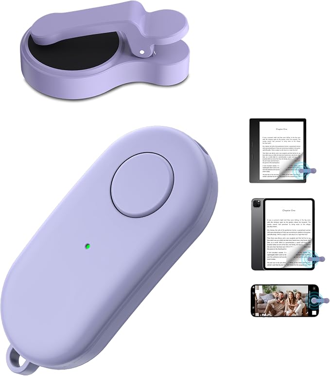 Remote Control Page Turner for Kindle Paperwhite Oasis Kobo eReaders,Kindle Clicker Page Turner Accessories for iPhone,iPad, Android Tablets Reading Novels,Camera Video Record&Shutter Selfie (Purple) by HIGHGO