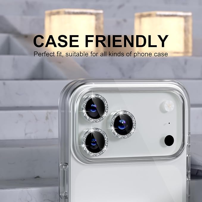Choiche for iPhone 17 Pro/iPhone 17 Pro Max Camera Lens Protector | Ultra HD, Bling 9H Tempered Glass Camera Cover Screen Protector Metal Ring Decoration Accessories (Glitter-Silver) - Image 5