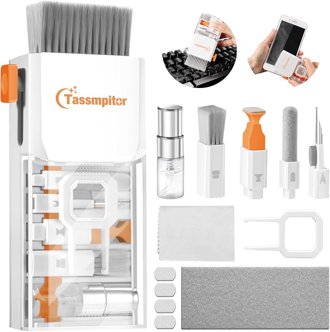 All-in-1 Keyboard Cleaner Laptop Cleaning Kit,Computer Screen-Safe Tools | MacBook iPad iPhone,Electronics Brush Tool for PC Camera Lens Earbuds,Deep Cleaning Spray Cloth, High-Density Soft Brush by Tassmpitor