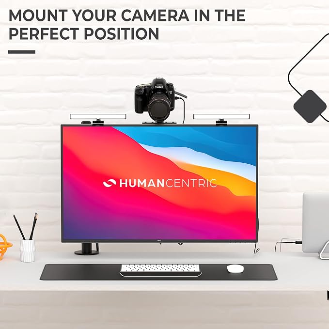 HumanCentric DSLR Monitor Mount Small, Desk Camera Mounting | Light Webcam, Microphone Shelf for Monitor VESA Arm, Replace Clamp Tripods, 100x100mm Patterns, Aluminum, Hardware Included - Image 2
