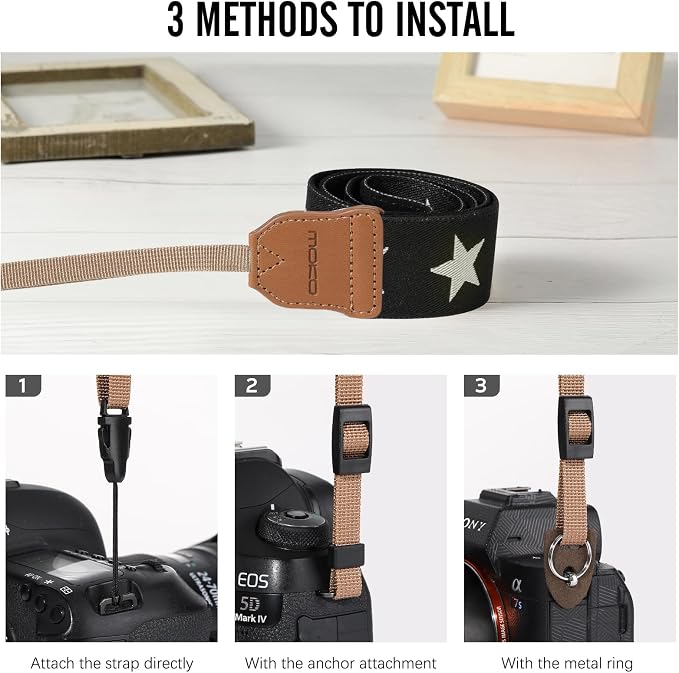MoKo Camera Strap Compitable with Canon/Sony/Nikon/Minolta/Panasonic/DSLR | Cotton Vintage Camera Strap,Adjustable Neck Shoulder Strap,for Camcorder,Binoculars,for Adults Kids, Pentagram - Image 3
