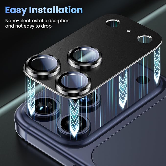 Uyiton for iPhone 17 Pro Camera Lens Protector, Metal Frame Glass Cover | Not Easy to Break, Strong Adsorption, Case-Friendly, Metal 9H Sapphire Glass Rear Camera Screen Cover, Black Titanium, 2 Pack - Image 8