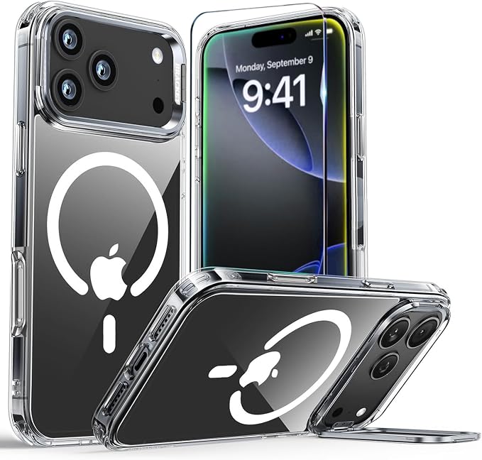 for iPhone 17 Pro Max Case Clear,Magnetic iPhone 17 Max Case with Screen Protector [Compatible with MagSafe], Shockproof TPU Cover for iPhone 17 ProMax Phone Case Built-in Stash Stand by Unknown