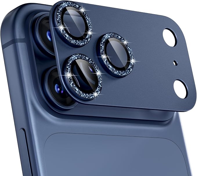 for iPhone 17 Pro Camera Lens Protector, Glitter Deep Blue | [Military Grade Shatterproof] [Strong Adsorption] [Case Friendly] Matte Metal Tempered Glass Camera Screen Cover Accessories by Beuxece