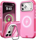 Follaroma Magnetic for iPhone 17 Pro Case with Camera Cover Stand,Pink,6.3" | Built-in Glass Camera Cover Stand,Compatible with MagSafe,Heavy Duty Shockproof Protective,Military-Grade Anti-DropDual Case by Follaroma