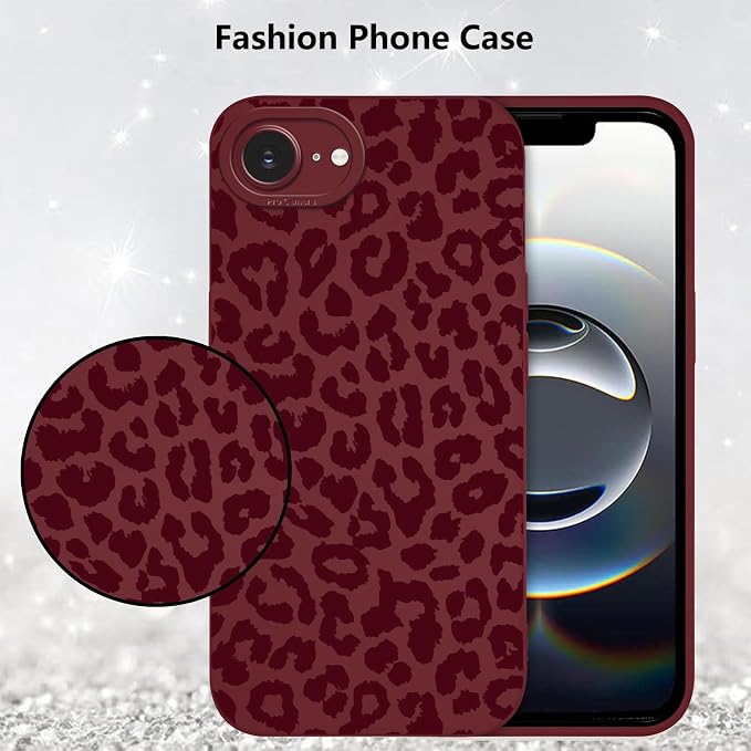 Cute Burgundy Cheetah Print Phone Case for iPhone 16e / 17e 6.1" | Aesthetic Leopard Pattern Design Cover Full Camera Lens Protective Shockproof Soft Slim TPU Funda for Women Girls - Image 6