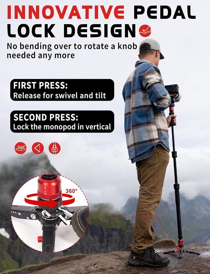IFOOTAGE Cobra 3 Strike A150S Aluminum Camera Monopod 59" | Travel Monopod with Feet, 1/4" & 3/8" Quick Release Compatible with Sony Canon Nikon DSLR Camera, Payload 11lb - Image 4