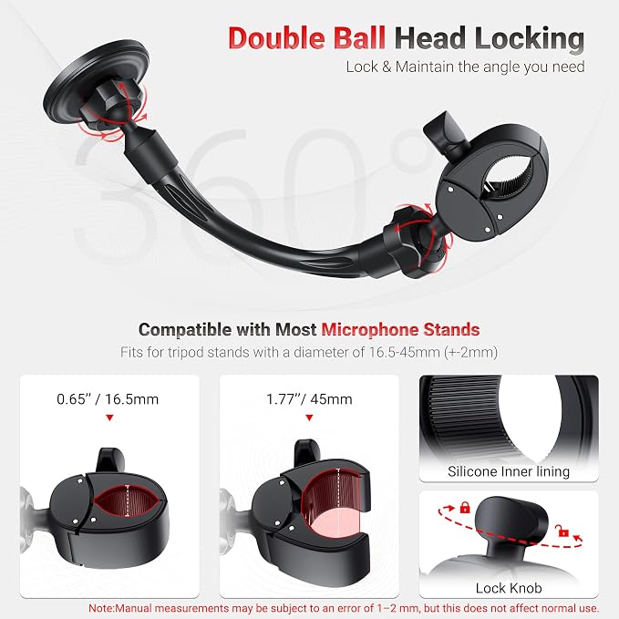 Magnetic Mic Stand Phone Holder w Removable Gooseneck Magnetic Phone Clip | for MagSafe Clamp Mount Phone Holder,360° Adjust Microphone Music Stand Phone Holder Clip for Smartphones Treadmill Stroller - Image 6