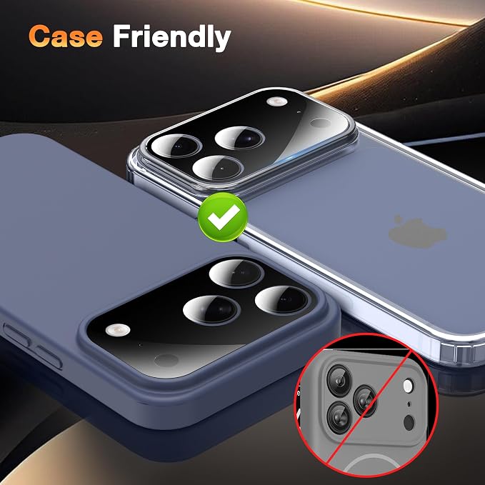 YWXTW [0 Bubbles for iPhone 17 Pro Max Camera Protector, Full Coverage Tempered Glass Lens Screen Protector for iPhone 17 Pro Max Accessories, Case Friendly, HD Clear, 3 Pack (Black) - Image 5