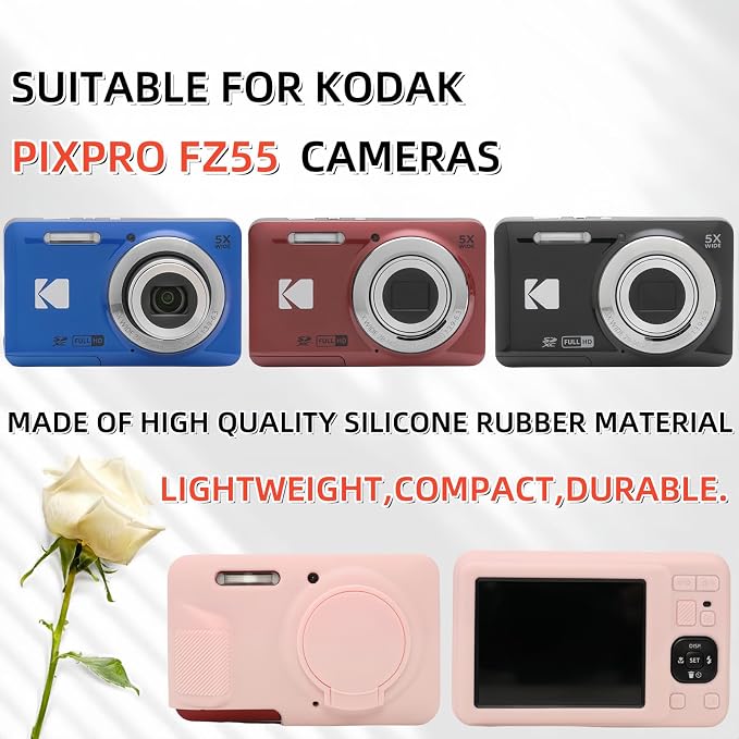 Case for Kodak PIXPRO FZ55, FZ55 accessories | Soft Silicone Protective Case Removable Lens Cover, Comes with 2 Screen Protectors and 1 Wrist Strap. (Smoked Pink) - Image 2