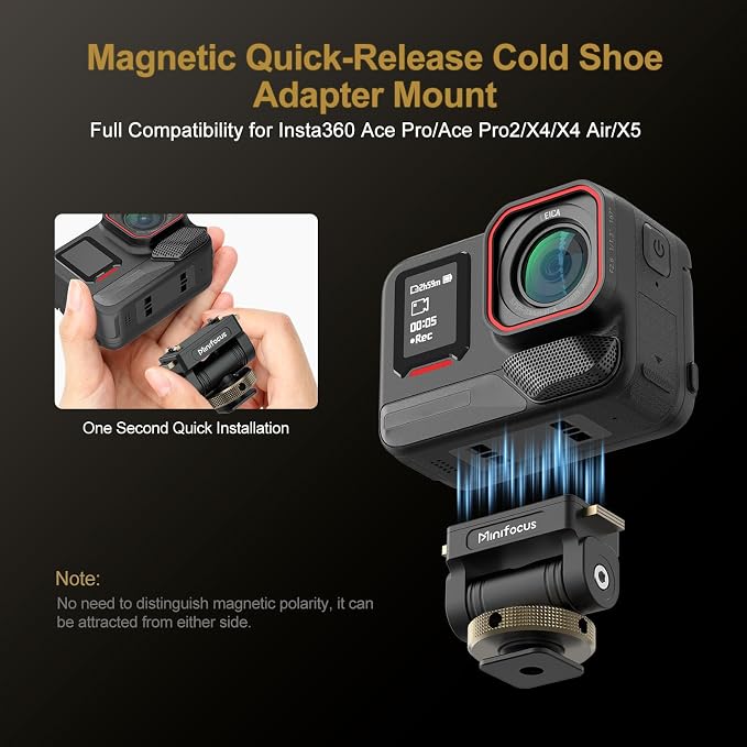 MINIFOCUS Magnetic Cold Shoe Adapter Mount, 360° Rotatable 160° Tilt Action Camera Hot Shoe Mount with 1/4" Screw Hole Compatible with Insta360 Ace Pro/Ace Pro2/X4/X4 Air/X5 - Image 3