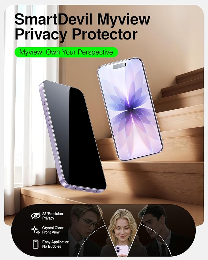 SMARTDEVIL 2 Pack Tempered Glass for iPhone 17 Privacy Screen Protector | Military-Grade Shatterproof Protection, 9H Hardness, Anti-Spy Privacy Film, Fast & Easy Installation, Case Friendly Design - Image 2