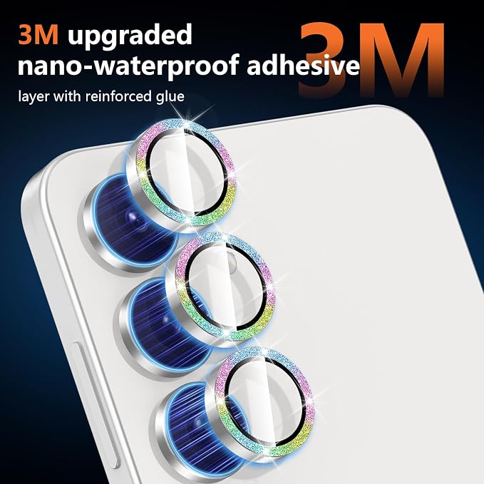 for Samsung Galaxy S25 FE Camera Lens Protector, Individual Metal Ring Tempered Glass Lens Cover, [Strong Adsorption] Scratch Resistant Ultra-Thin HD Clear Lens Cover, 1 Set-Colorful Sparkly - Image 4