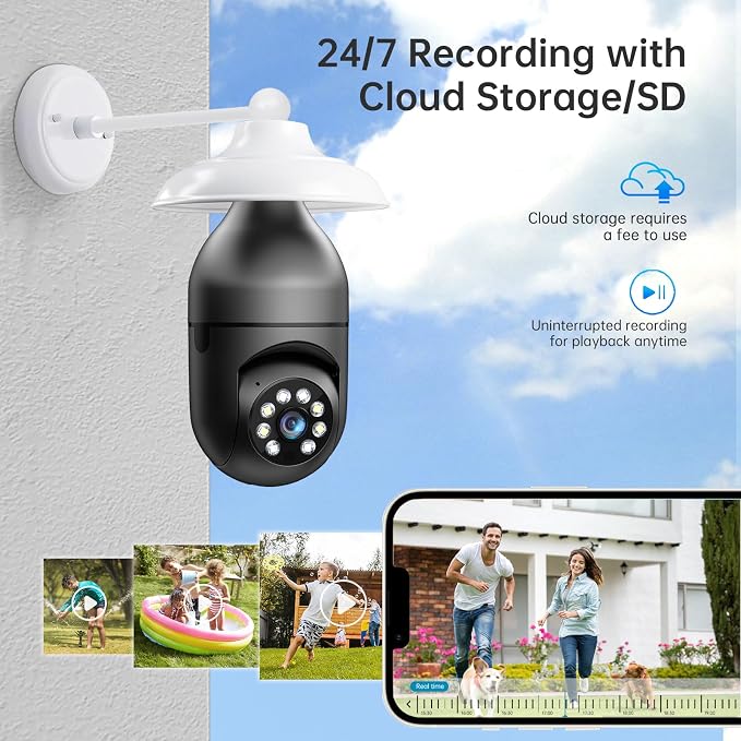 WESECUU Light Bulb Security Camera -5G& 2.4GHz WiFi 2K Security Cameras Wireless Outdoor Motion Detection and Alarm,Two-Way Talk,Color Night Vision,Human Detection, Bulb Camera Compatible with Alexa - Image 3