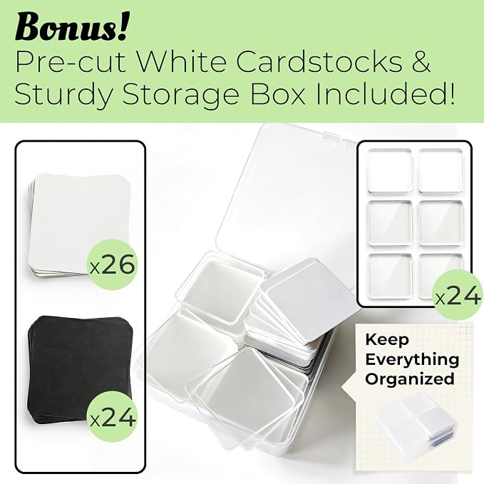24 Pack Clear Acrylic Fridge Magnets - DIY Magnetic Photo Frames with Magnet & Adhesive Backing. Bulk Craft Kit Includes 26 Blank Cards & Organizer Box for Office Decor, Gifts & Art. - Image 3