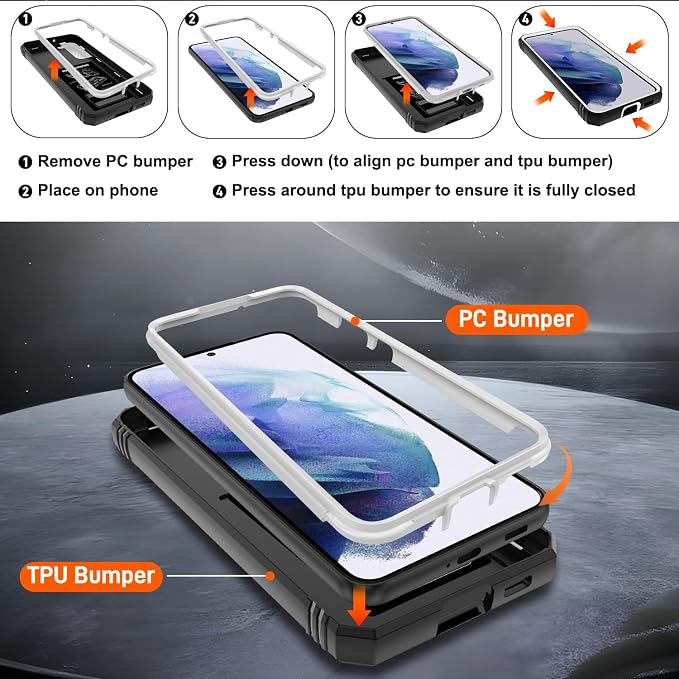 Gritup for Samsung Galaxy S22+ Plus Case with Screen Protector*2, Galaxy S22 Plus Case Build in 360° Rotating Ring Kickstand, Military Grade Protective Case for S22 Plus Phone, White+Black - Image 4