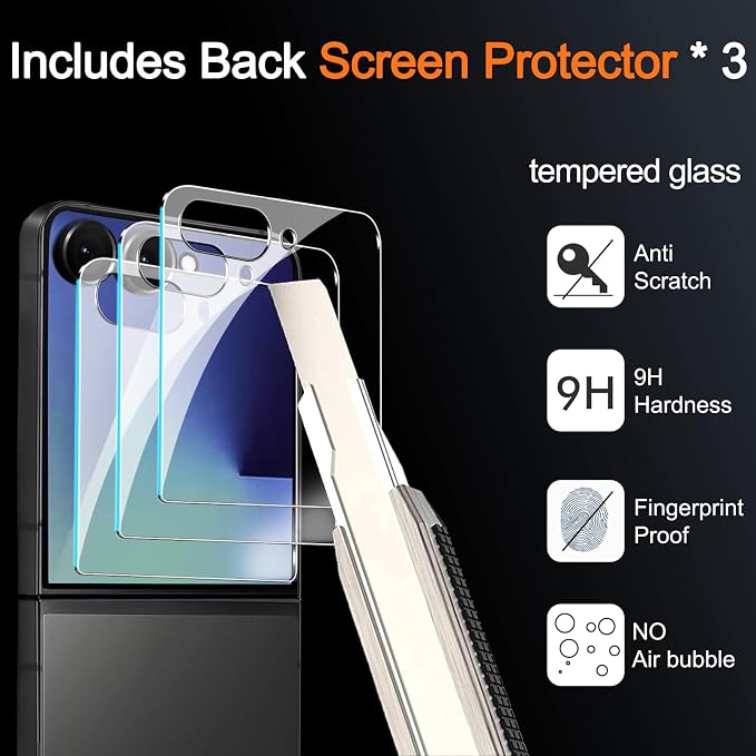 IMBZBK 9 in 1 Screen Protector for Samsung Galaxy Z Flip 7, 3+3+3 Pack | Auto Installation, 3 Inside Flexible Film + 3 Front Tempered Glass + 3 Camera Lens Protector Accessories - Image 5