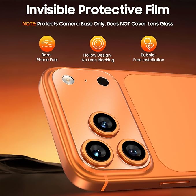 Uyiton 3 Pack for iPhone 17 Pro Camera Plateau Protector - Matte PET Film | Ultra-Thin, Invisible & Bare-Hand Feel, Scratch-Resistant, Case-Friendly, Protects Camera Base Only – Not Cover Lens - Image 2