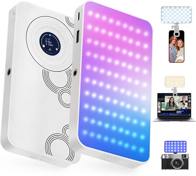 RGB Video Light, 135 LED Portable Camera Light, 360° Full Color Photography Lighting, 2700-7500K CRI 95+, 13 Light Modes for Phone, DSLR Video Recording, Vlog, YouTube Game Live Streaming by YULINKCOLighting