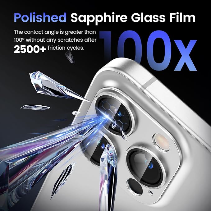 Tensea for iPhone 16 Pro Max/16 Pro/14 Pro Max/14 Pro Camera Lens Protector | Metal Aluminum Alloy Tempered Glass Cover Camera Screen Protector Accessories, Case Friendly - Image 5