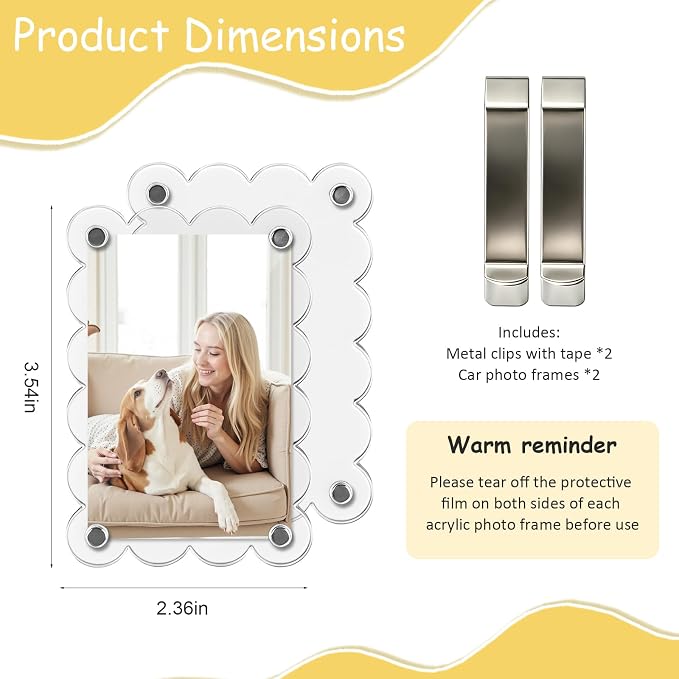 2Pcs Magnetic Car Visor Photo Holder, Scalloped Light Blue, 2.4 x 3.5 in | Clear Acrylic Car Picture Frame, Personalized Picture Frame Clip for Sun Visor, For Family, Pets, Travel Photos - Image 5