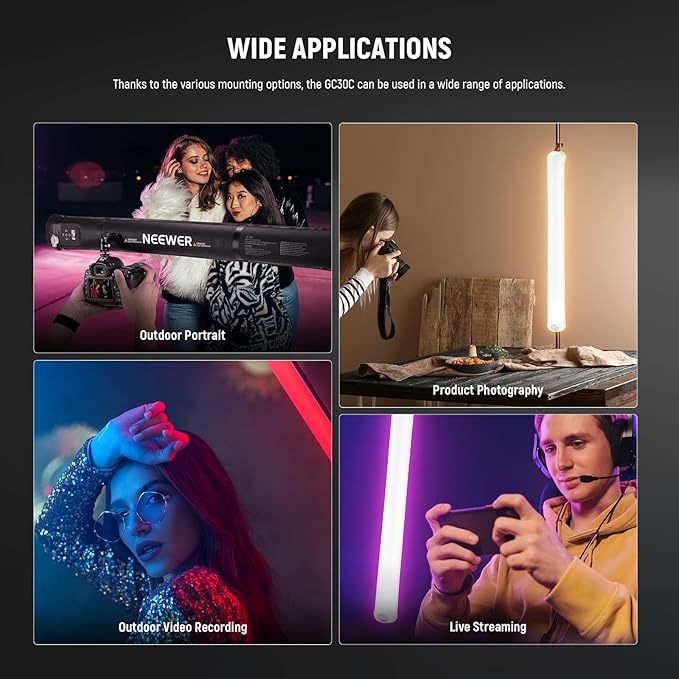 NEEWER Basics 30W Handheld RGB Fill Light 35.5"/90cm, Inflatable, GC30C | 3000Lux 2700-6500K, CRI95, 5000mAh, Type C 45W in/30W Out, Studio Photography Video Recording Streaming Portable TPU Lighting - Image 5