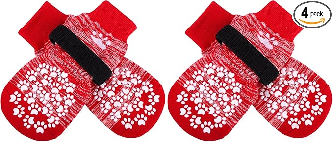 EXPAWLORER Anti Slip Dog Socks to Prevent Licking Paws, Dog Shoes for Hot Pavement, Dog Booties for Small Medium Large Senior Dogs, Traction Control Dog Boots & Paw Protectors for Hardwood Floors-Red by EXPAWLORER